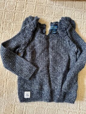 Polo by Ralph Lauren Navy Heather Knit Ruffle Shoulder Sweater